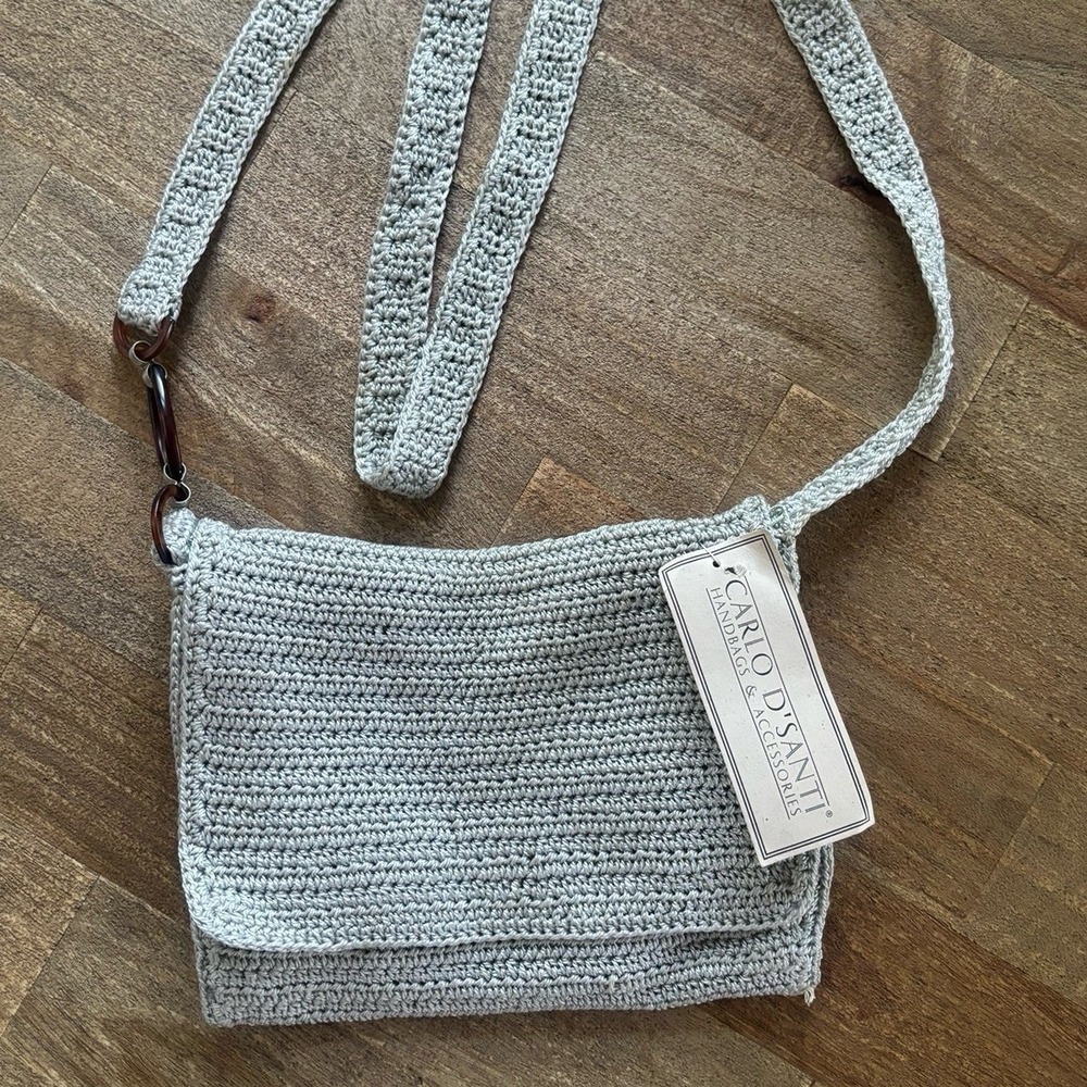 Carlo D'Santi  Knit Grey Silver Crossbody Bag Purse‎